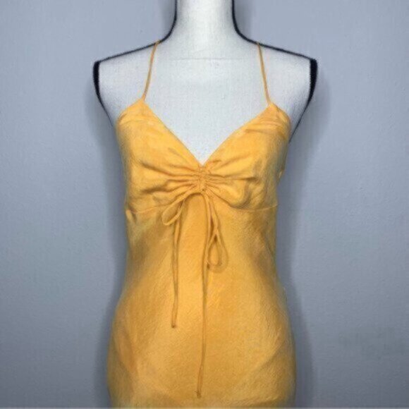 NWT Zara Tangerine Satin Effect Ruched Detail Slip Midi Dress - Picture 3 of 10